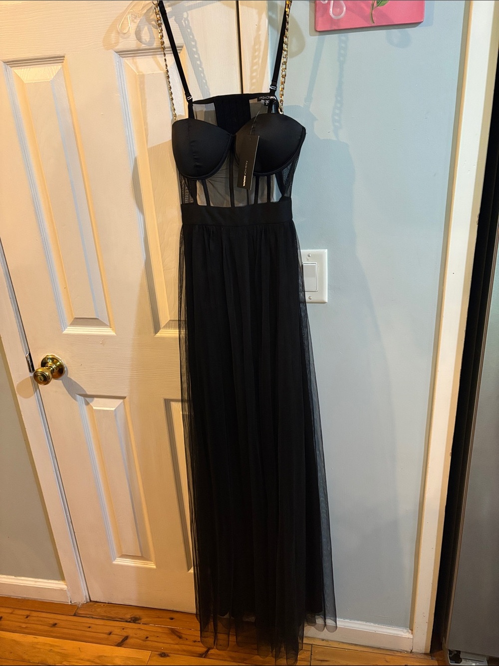 Fashion Nova Black Mesh Maxi Dress with Sheer Bodice